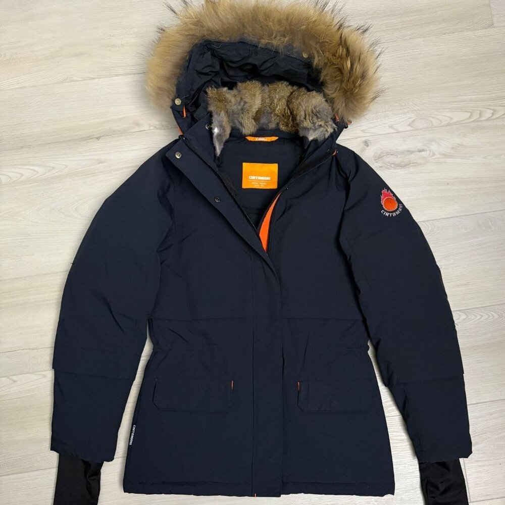 CINTAMANI Genuine FUR Down & Feather Winter Puffer Parka Jacket Coat Womens XS